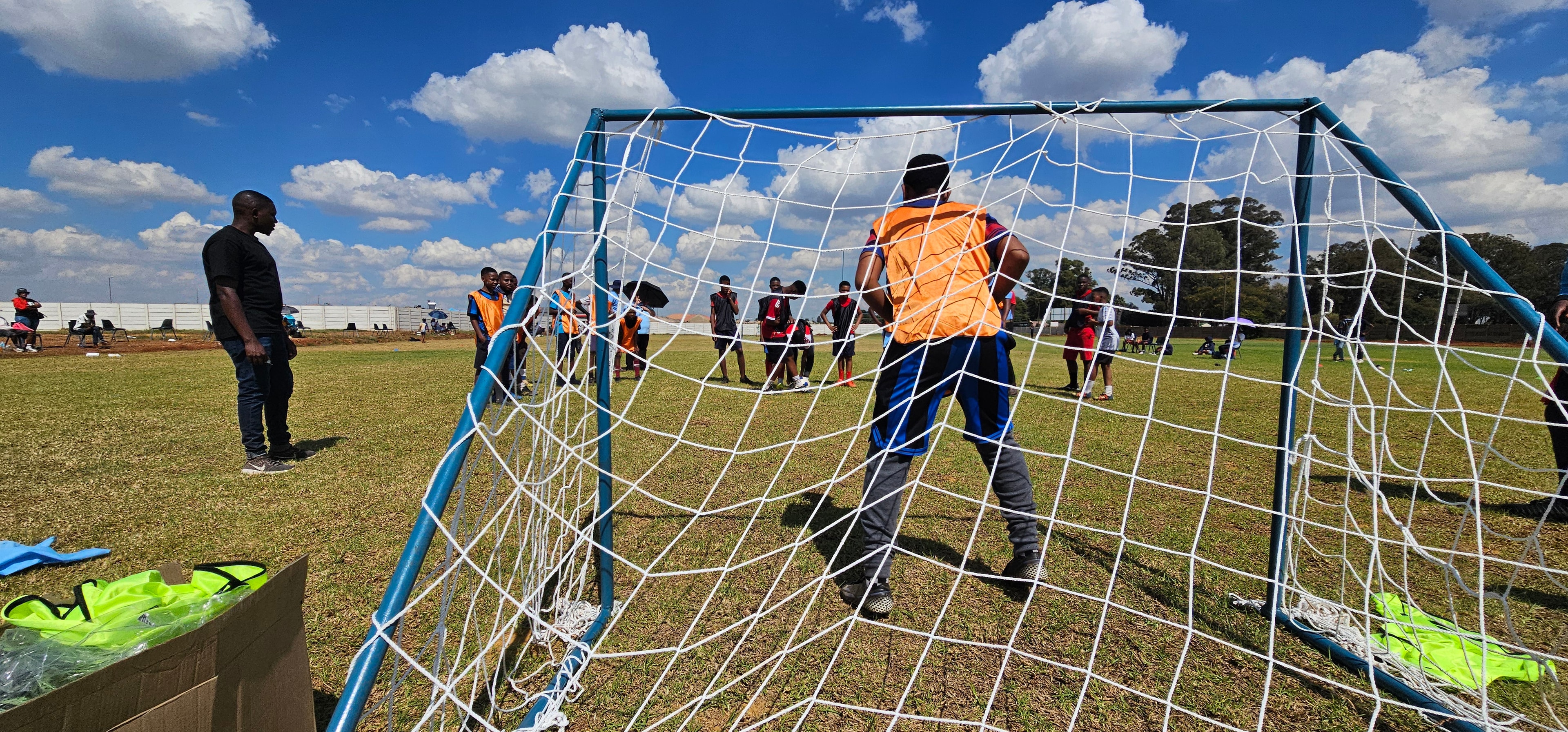 Learners participating in a soccer activity at AfriDawn College